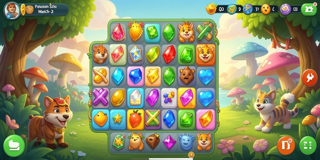 Tangkapan layar gameplay 5ZK yang menampilkan aksi seru Match-3.