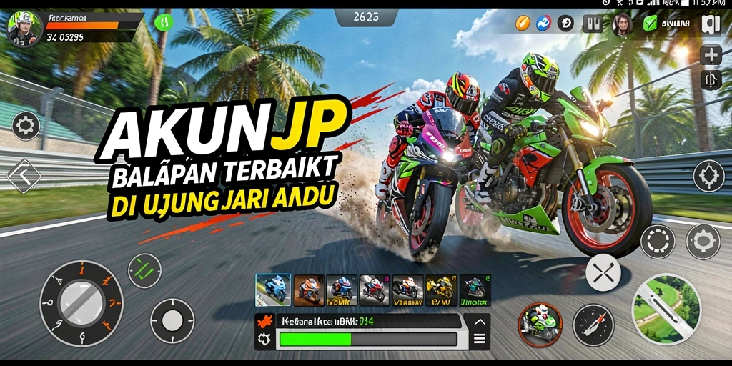 Gameplay mendebarkan dari AKUNJP saat balapan motor.
