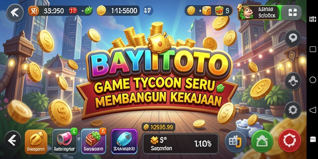 Screenshot gameplay BAYITOTO saat membangun kerajaan bisnis.