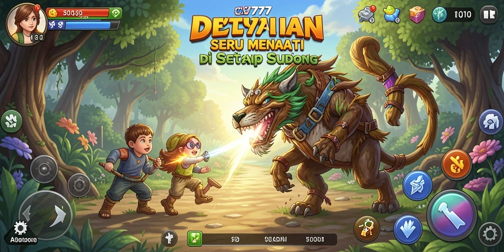 Screenshot utama CV777 menunjukkan karakter utama menjelajahi dunia petualangan.