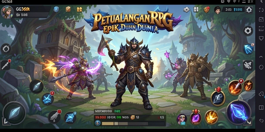 Screenshot GG368 menunjukkan pertempuran epik dalam dunia RPG yang menawan.