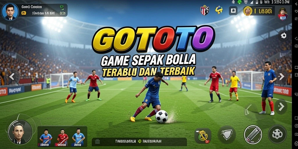Tangkapan layar gameplay GOTOTO dengan aksi seru di lapangan sepak bola.