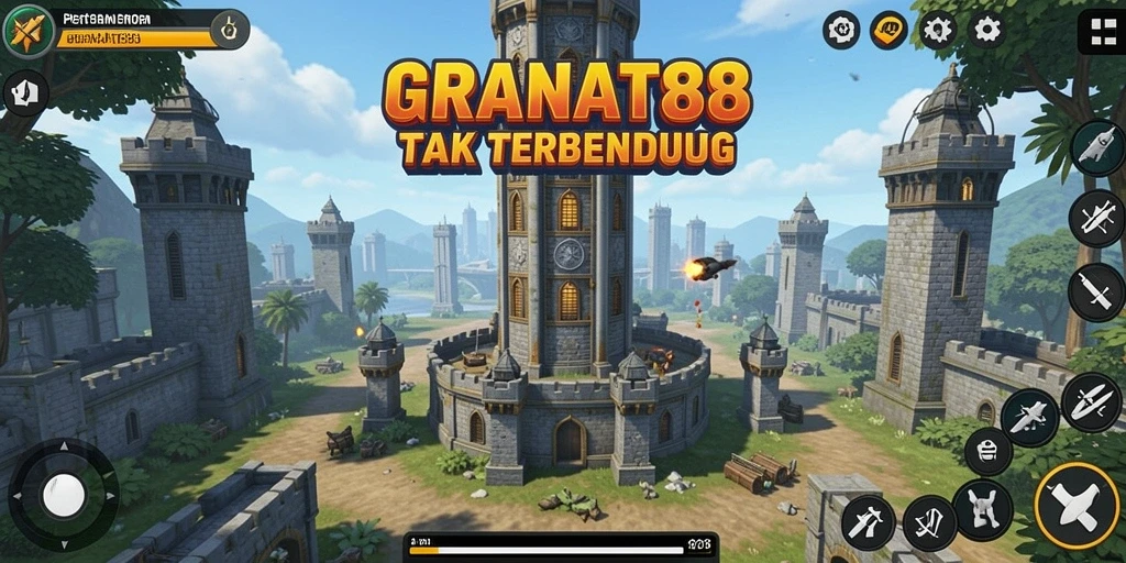 Tampilan gameplay mendebarkan dalam GRANAT88 dengan pertahanan menara yang strategis.