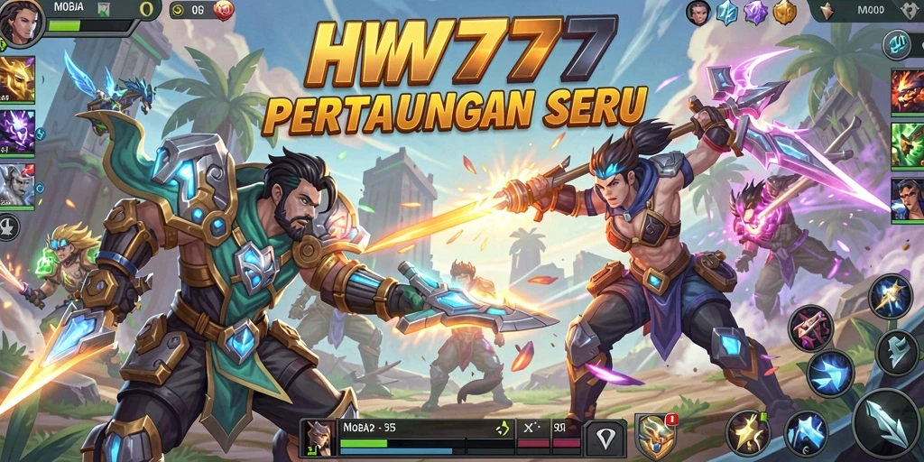 Screenshot gameplay seru di dalam <strong>HW777</strong>, menunjukkan pertarungan tim yang intens.