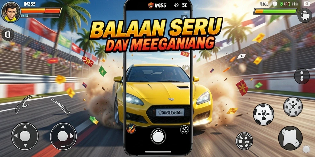 Screenshot menunjukkan momen balapan seru di INS55 dengan grafik yang memukau.