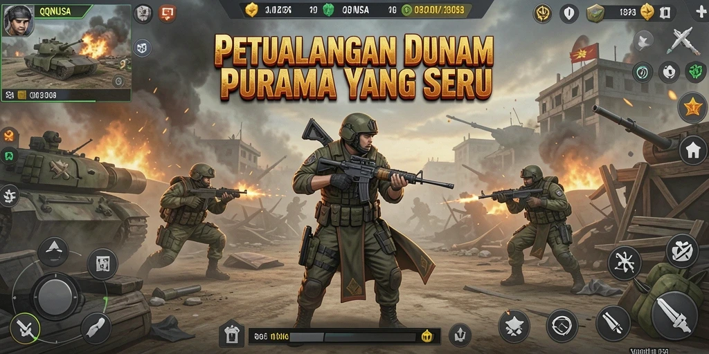 Tampilan gameplay seru dalam QQNUSA dengan aksi tembak-menembak.