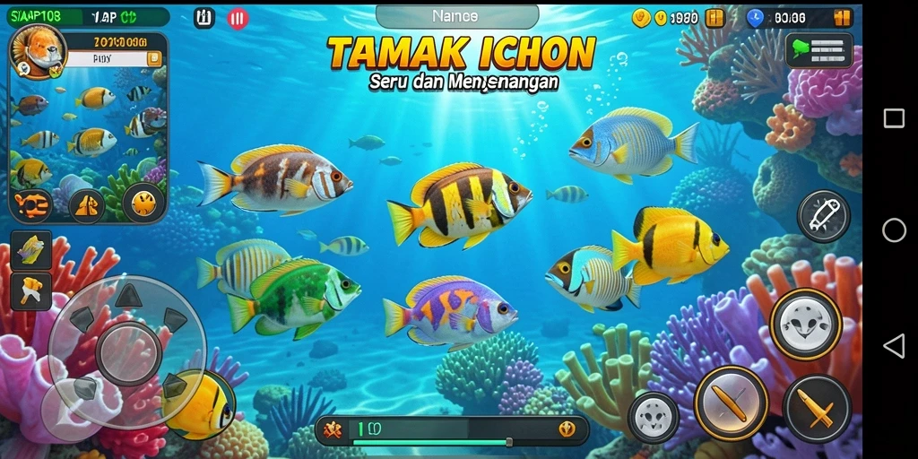 Tangkapan layar dari gameplay SIAP108 yang menampilkan aksi menembak ikan.