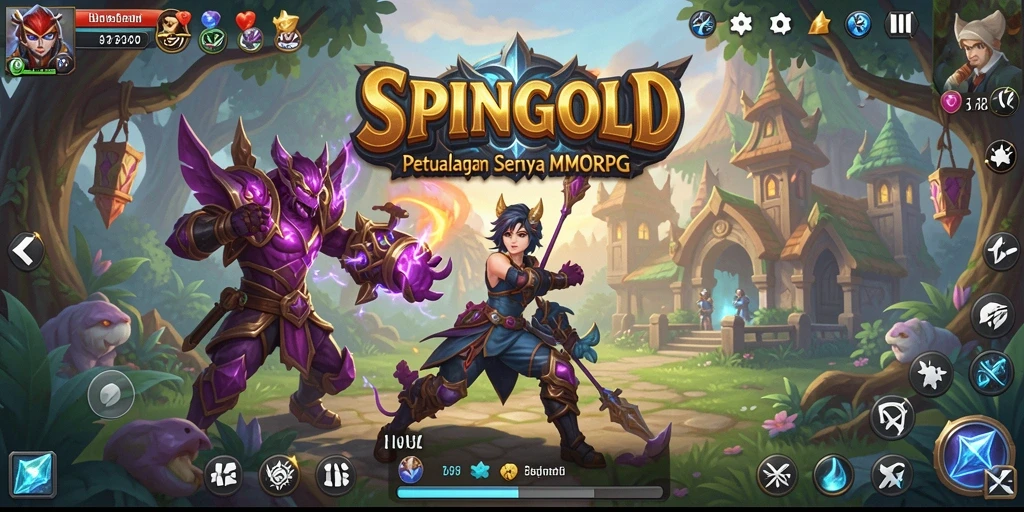 Tangkapan layar gameplay SPINGOLD menunjukkan aksi seru dalam petualangan MMORPG.