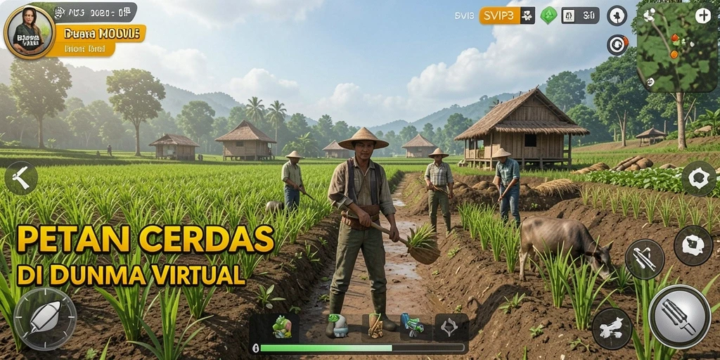 Tampilan gameplay SVIP3 dengan aktivitas bertani yang seru.
